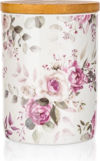 Keramisk dåse med bambuslåg Rose 10 × 13 cm