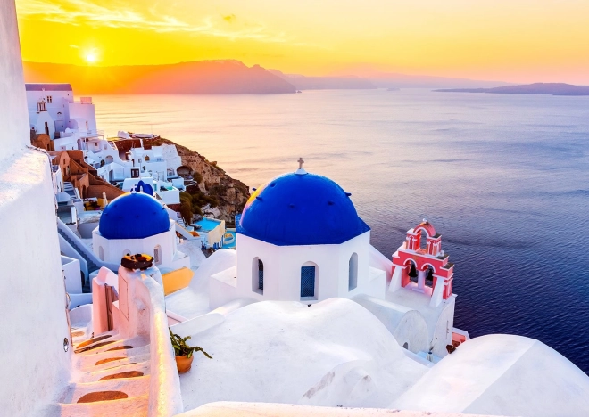 Enjoy Puzzle – solopgang over Santorini, Grækenland (1000 brikker)