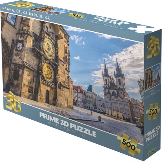 Prime 3D-puslespil Tjekkiet: Prag (Den Gamle Rådhusplads, astronomisk ur) 500 brikker, holografisk