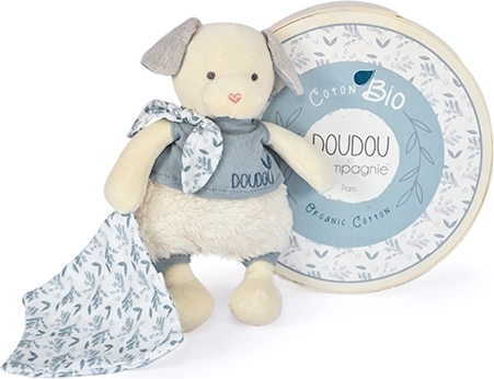 Gavesæt Doudou - Plys hund med tæppe af økologisk bomuld 22 cm
