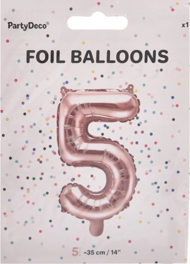 Folieballon nummer 5 perlemorsrosa 35 cm
