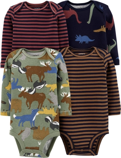 Carter's babybody med lange ærmer brown/navy, 4 stk., størrelse 56 (NB)