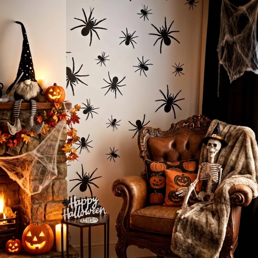 Halloween-selvklæbende dekoration edderkopper sorte – 30 stk.
