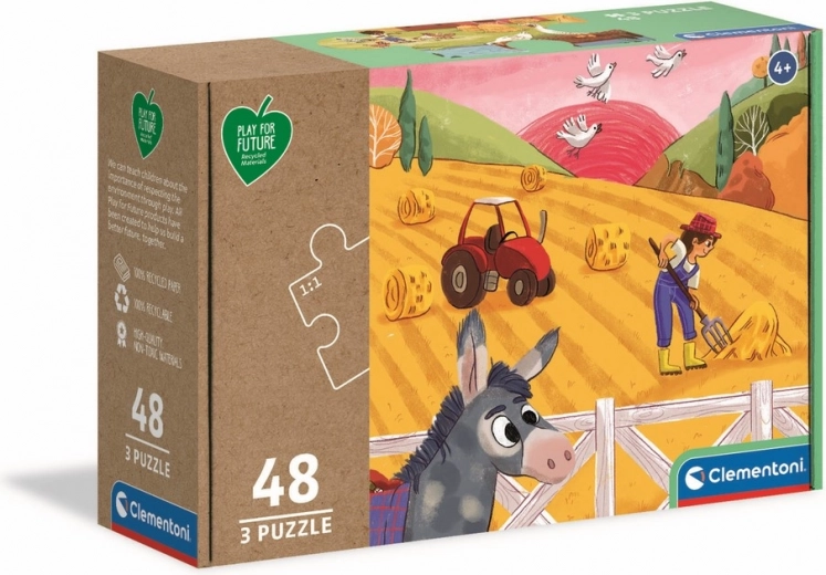 Puslespil CLEMENTONI Play for Future – Dyr på gården 3×48 brikker