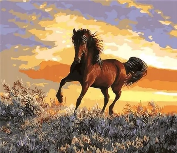 Norimpex mal efter tal Hest ved solnedgang 40 × 50 cm
