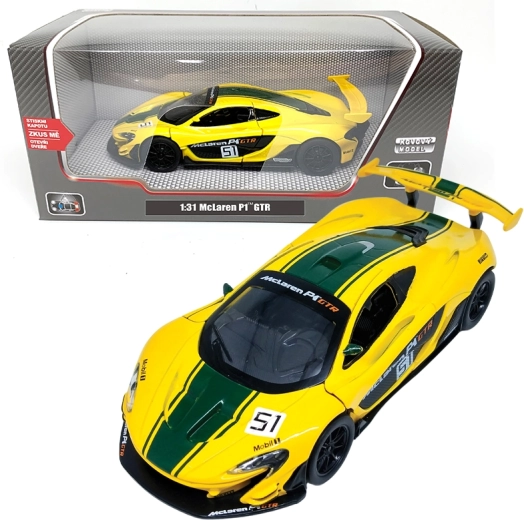 Metalmodel af bil McLaren P1 GTR 1:31 med lys og lyde