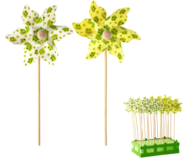 Vindmølle med frøer 9 × 27,5 cm – hvid/gul