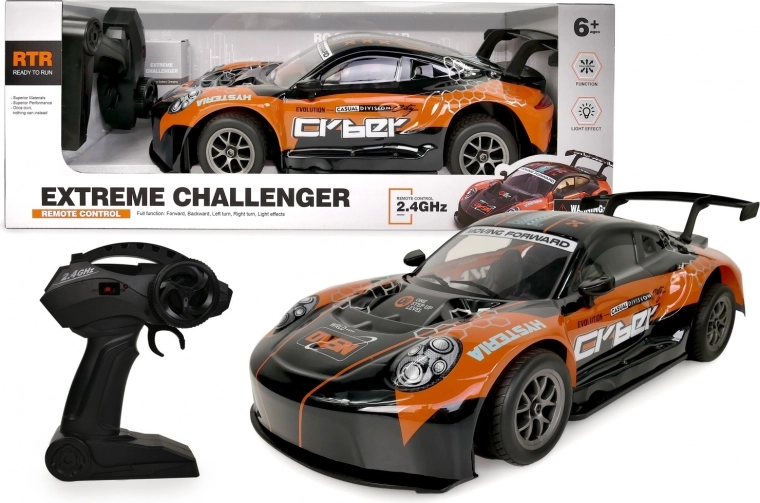 Orange RC-bil 1:8 med oplyst karrosseri 2,4 GHz