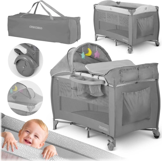 Rejseseng med madras og transporttaske 125×65×78 cm, grå
