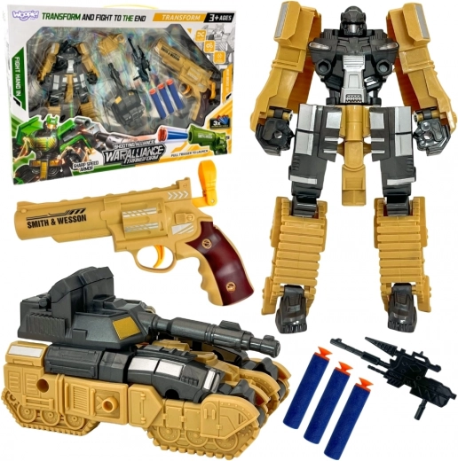 Woopie 3-i-1 transformerende robot, tank og skumpil-pistol – brun