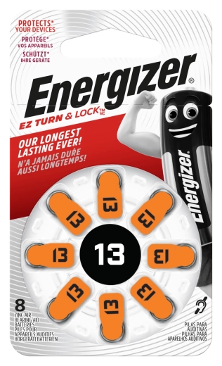 Energizer knapcellebatterier til høreapparater 13, 1,4 V, pakke med 8 stk.