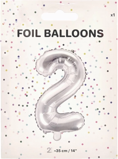 Folieballon tallet 2 sølv 35 cm