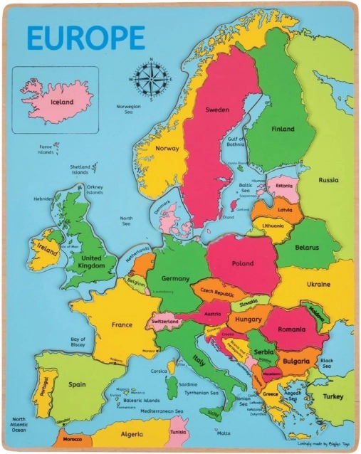 Bigjigs Toys træpuslespil Europakort, 25 brikker