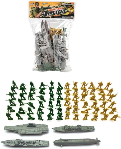 Militært sæt med soldaterfigurer og krigsskibe 76 stk.