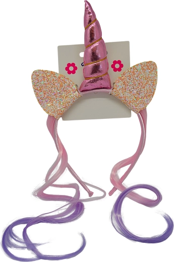 Hårbøjle med enhjørning og farvet hårtot til børn