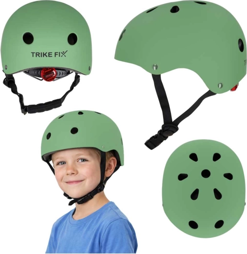 børnecykelhjelm med LED TRIKE FIX, størrelse S 48–54 cm, mørkegrøn