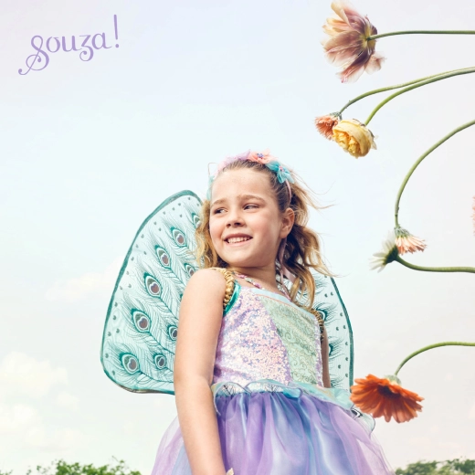 Souza! børnekostume Fe Tamara med påfuglevinger (98–104 cm)