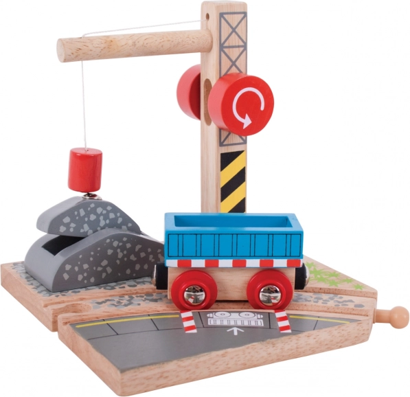 Trælegetøjskran med vogn fra Bigjigs Rail til børn