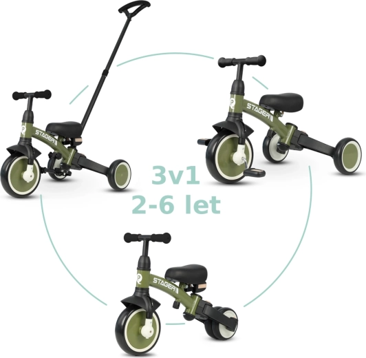 QPLAY trehjulet cykel Stager 3-i-1 grøn