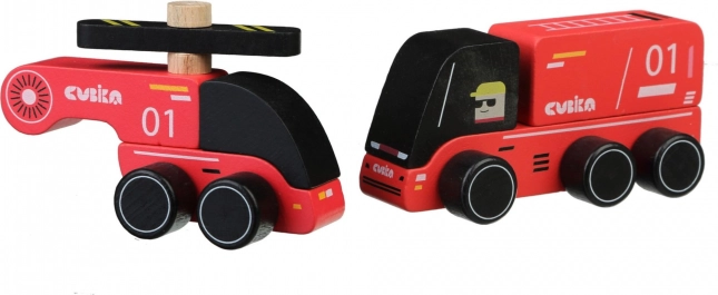 CUBIKA brandmænd – træbil med helikopter