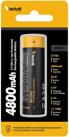 Technik genopladeligt Li-ion-batteri 21700 4800 mAh 3,7 V med beskyttelse