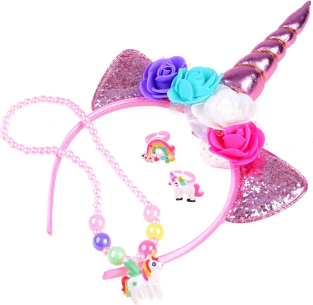 Enhjørninge-hårbøjle med tilbehør til børn