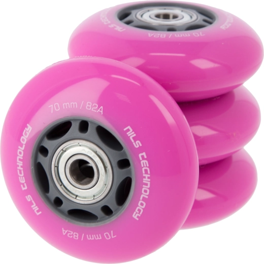 PU-hjul med lejer til inline-rulleskøjter NILS EXTREME 70 mm 82A pink