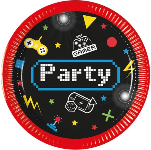 Papirtallerkener Gamer 20 cm, 8 stk