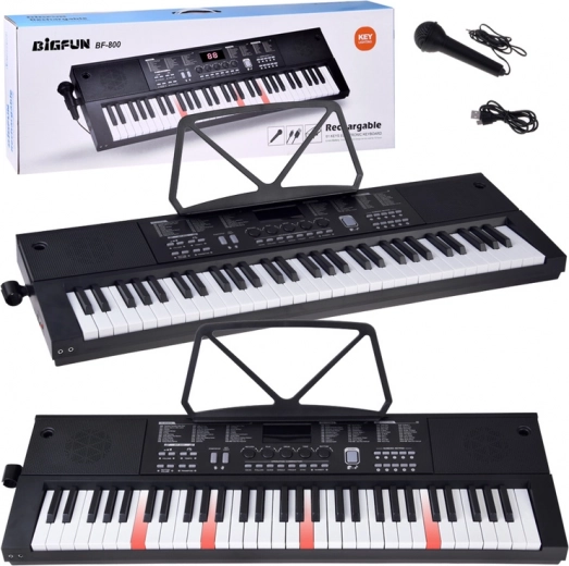 Elektronisk klaviatur med 61 belyste tangenter og mikrofon