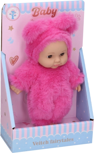 Baby i mørk pink kurv 19 cm