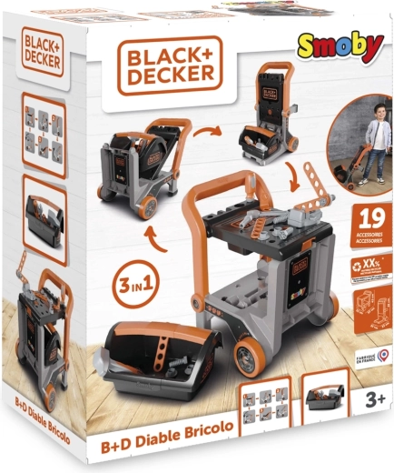 Black+Decker værkstedsvogn 3-i-1 med værktøjskasse