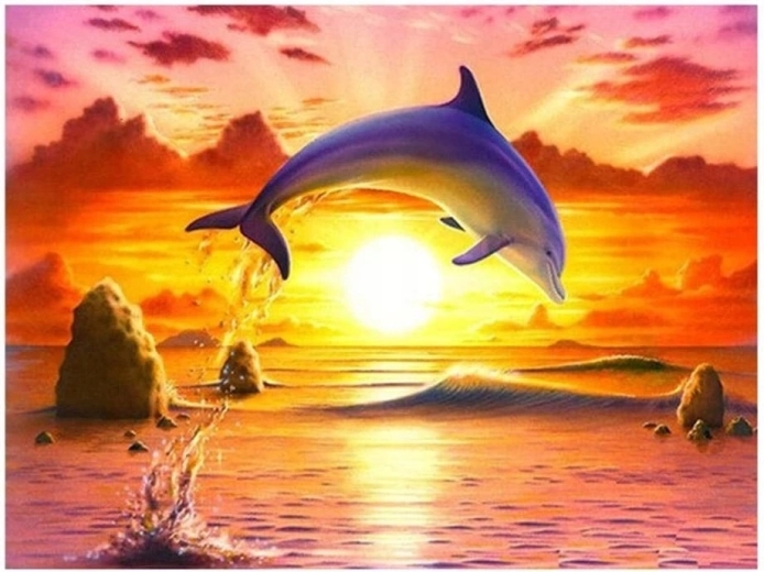 Norimpex Mal efter tal Delfin, der springer ved solnedgang 40 × 50 cm