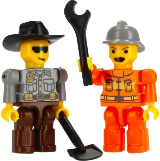 To minifigurer og værktøj til byggefortællinger