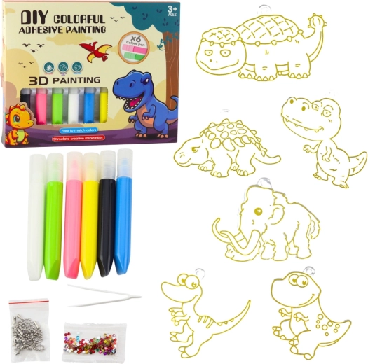 Kreativt DIY-sæt – vitrag vedhæng dinosaurer med 6 gelpenne