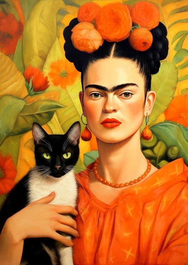 Enjoy puslespil Frida Kahlo med kat 1000 brikker