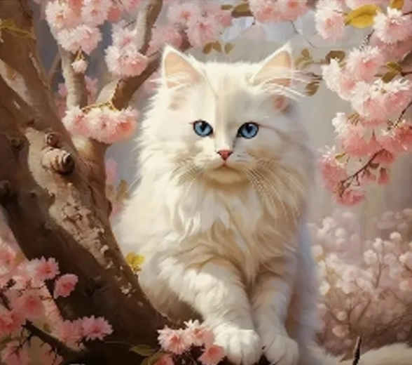 Diamantmosaik – kat i blomster