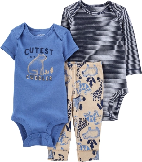 Carter’s 3-delt babysæt Blue Safari – kortærmet body, langærmet body og sweatpants til dreng