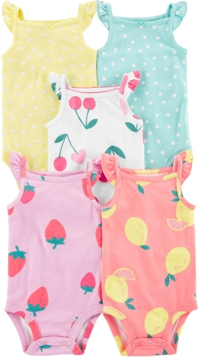Carter's bodyer med stropper Dots Fruit til piger 5 stk. (3 mdr.)