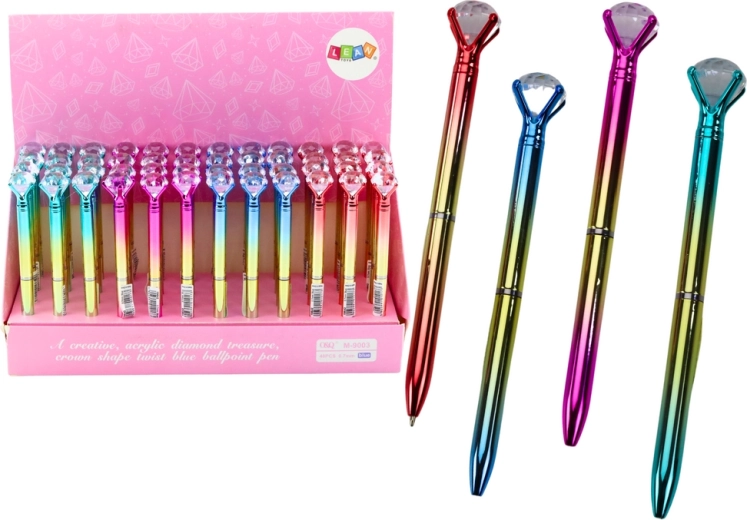 Kuglepen med glitrende diamant, gyldent korpus, blå påfyldning 0,7 mm