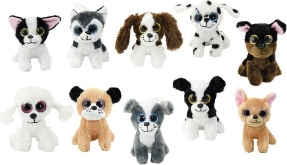 Plysset hund med lyd 15 cm – mix af 12 varianter
