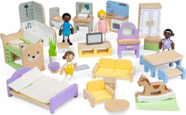 Bigjigs Toys sæt med træmøbler til dukkehus