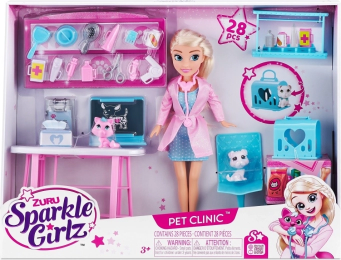 Dukke SPARKLE GIRLZ dyrlægeklinik – stort legesæt