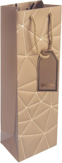 Gavepapirpose til vin med gyldent gittermotiv 12 × 9 × 36 cm
