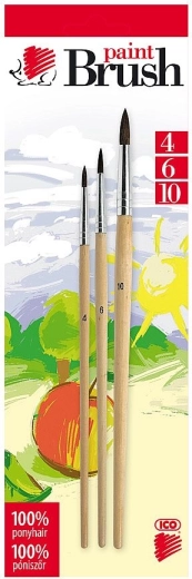 Sæt med runde skolepensler ICO af naturhår (størrelser 4, 6, 10)