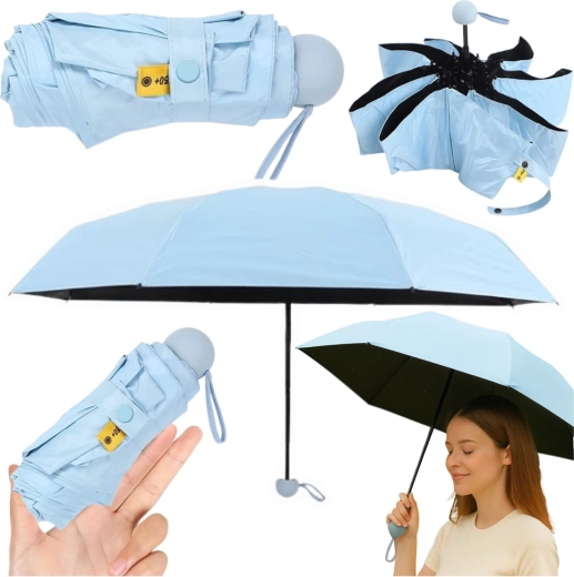 Kompakt foldbar paraply med UV-beskyttelse UPF 50+ 90 cm – blå, med etui