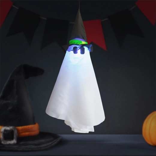 Hængende Halloween-dekoration med spøgelse og RGB LED-belysning, 70 × 50 cm