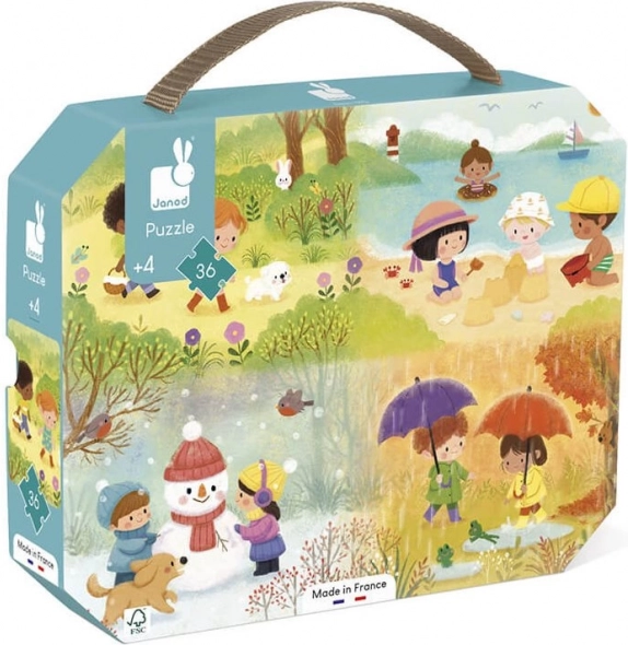 Janod puslespil i kuffert – de fire årstider, 36 brikker