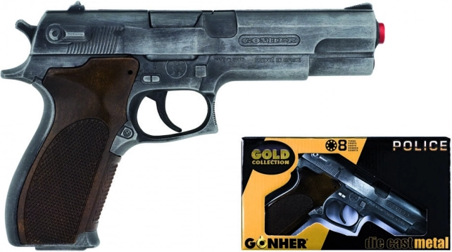 Politipistol Gold Edition sølvfarvet i metal 8 skud