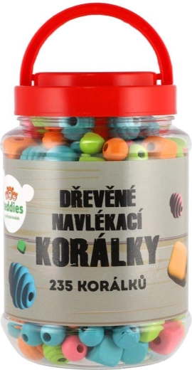 Farverige træperler i plastbøtte, 235 stk.
