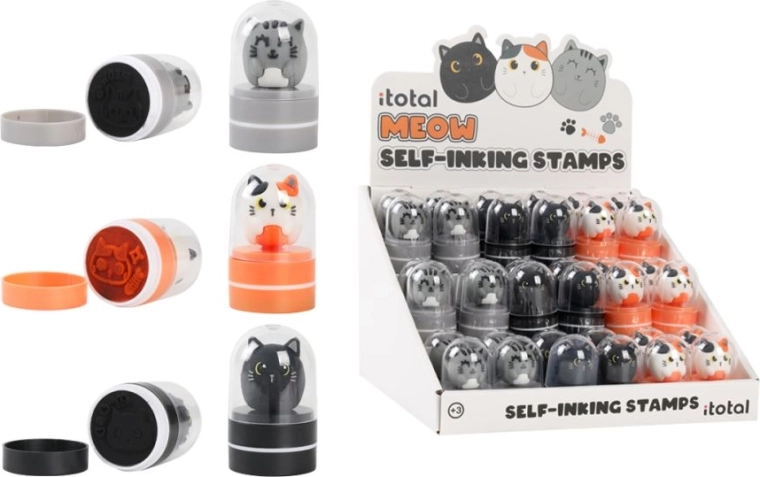 Stativ med sæt af 36 stempler med katte
